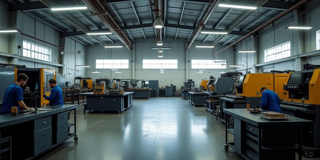 A wide view of the organized and well-equipped Copper Canopy workshop.